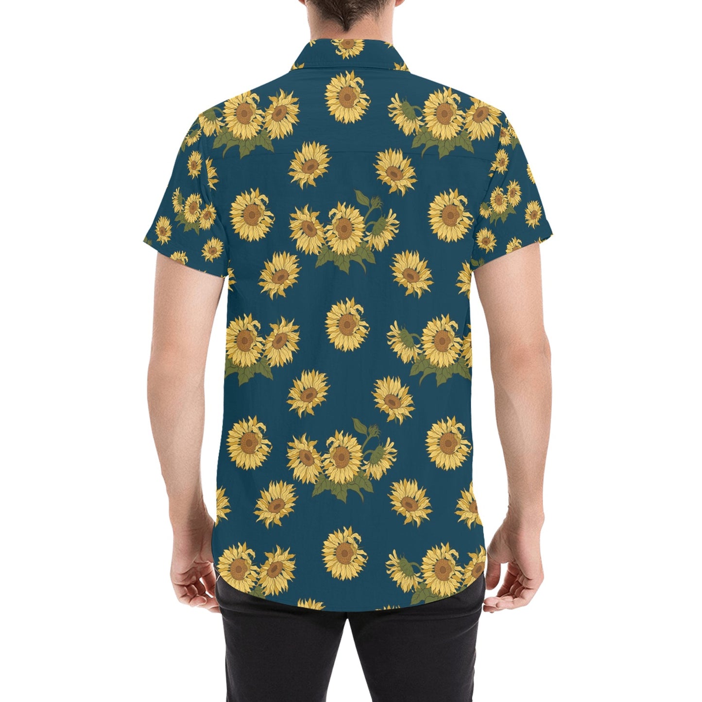 Sunflower Print Design LKS305 Men Short Sleeve Button Up Shirt
