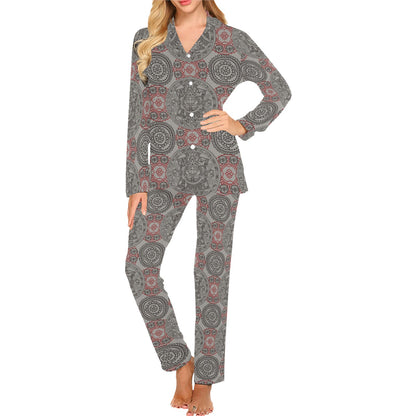 Calendar Aztec Pattern Print Design 04 Women's Long Pajama Set