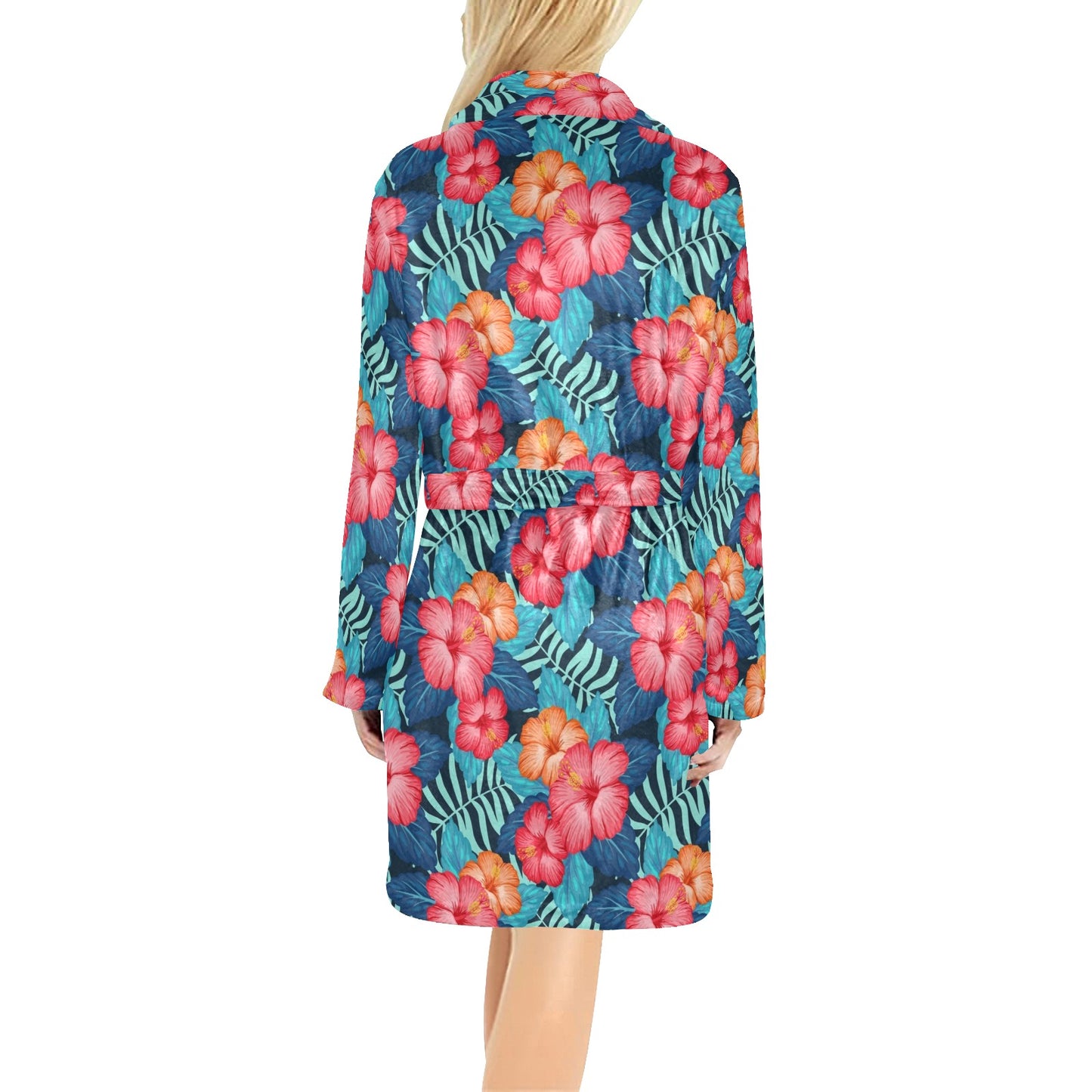 Red Hibiscus Pattern Print Design HB02 Women's Fleece Robe
