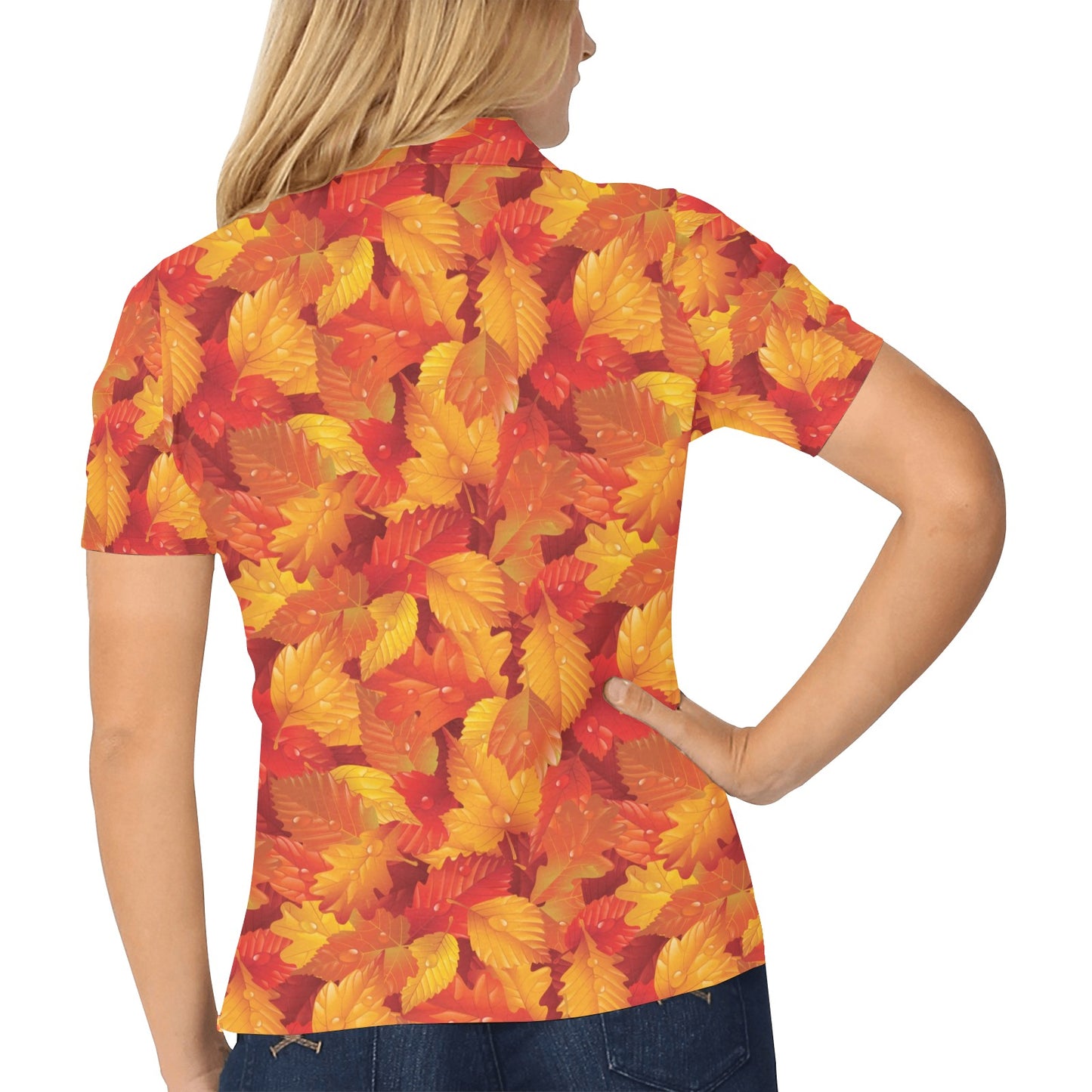 Elm Leave Autum Print Pattern Women's Polo Shirt