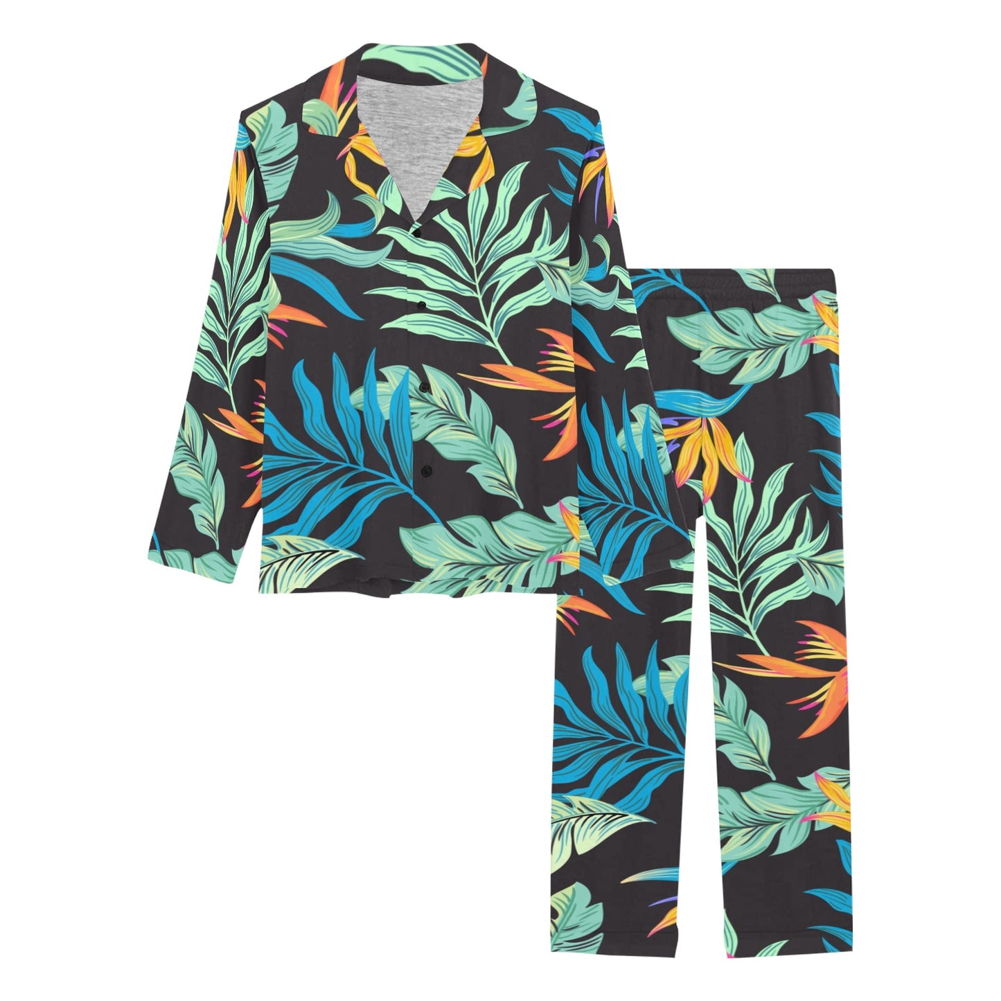 Tropical Palm Leaves Hawaiian Flower Women's Long Pajama Set