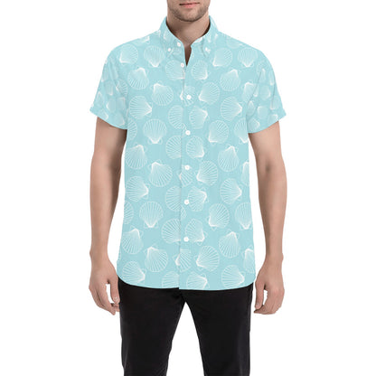 Seashell Print Design LKS3010 Men Short Sleeve Button Up Shirt