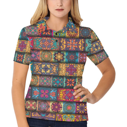 Mandala Style Design Print Women's Polo Shirt
