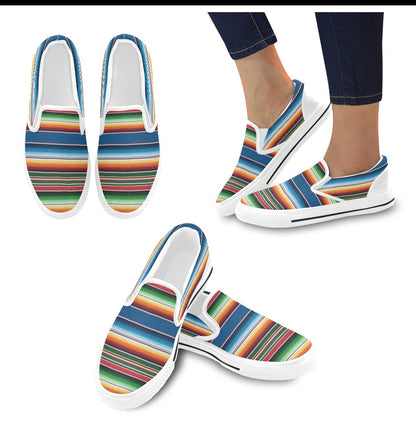 Serape Print Design LKS303 White Slip Ons Canvas Women's Shoes