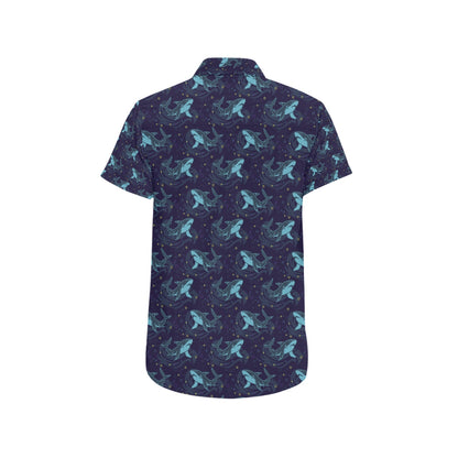 Shark Print Design LKS306 Men Short Sleeve Button Up Shirt