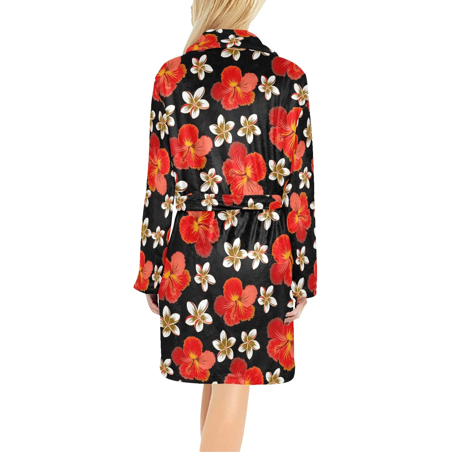 Red Hibiscus Pattern Print Design HB022 Women's Fleece Robe