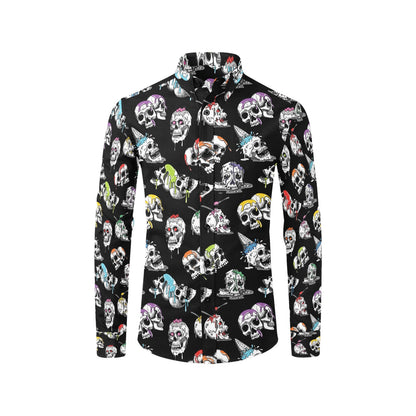 Skull Print Design LKS3013 Men's Long Sleeve Dress Shirt