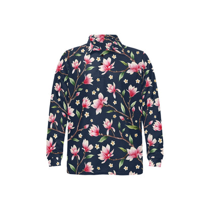 Magnolia Pattern Print Design MAG09 Long Sleeve Polo Shirt For Men's