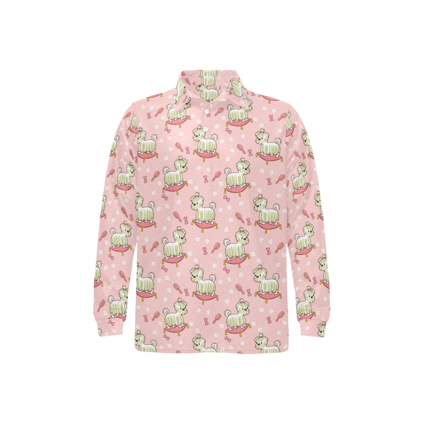 Bichons Frise Pattern Print Design 01 Long Sleeve Polo Shirt For Men's