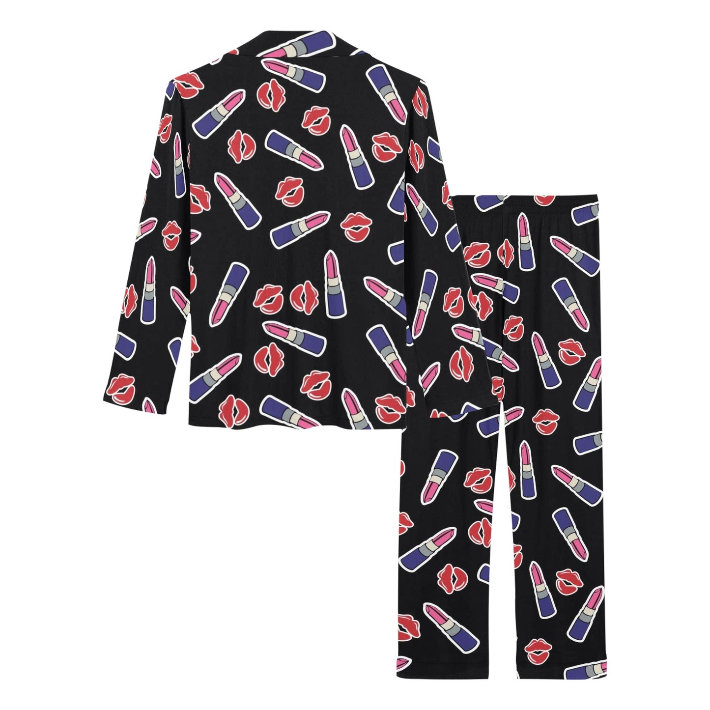 Lipstick Pattern Print Design LT01 Women's Long Pajama Set