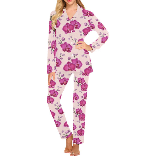 Orchid Purple Pattern Print Design OR04 Women's Long Pajama Set
