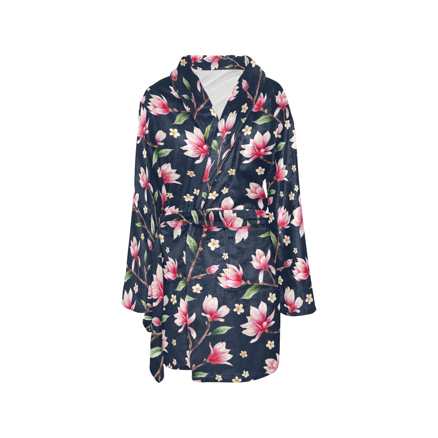 Magnolia Pattern Print Design MAG09 Women's Fleece Robe