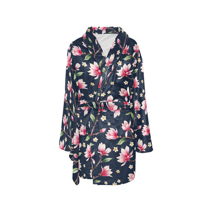 Magnolia Pattern Print Design MAG09 Women's Fleece Robe