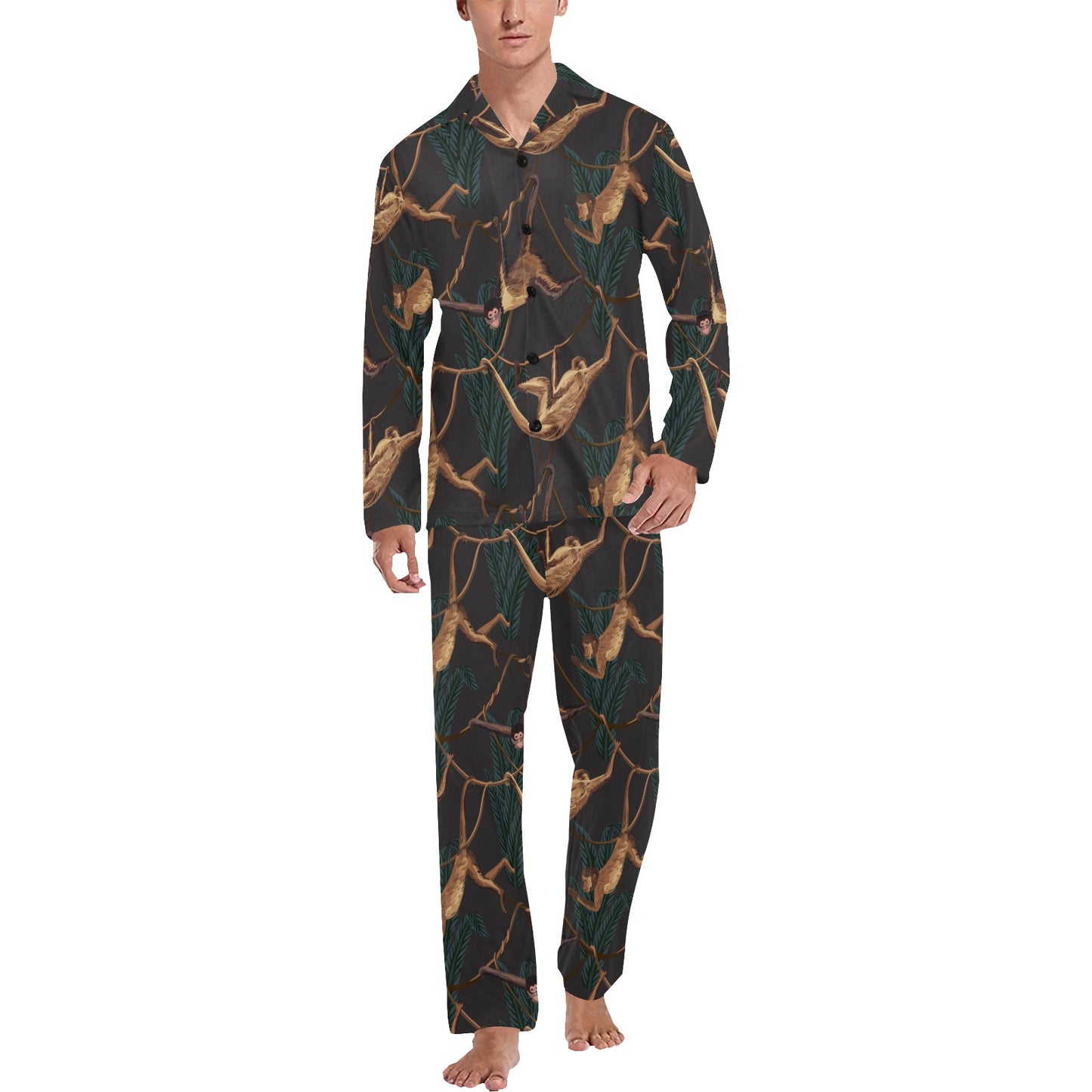 Monkey Pattern Print Design 02 Men's Long Pajama Set