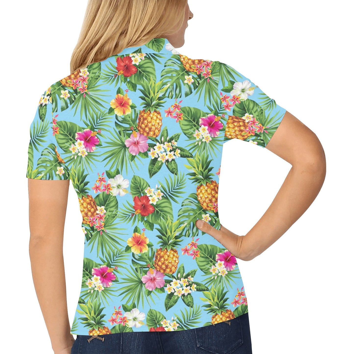 Pineapple Hawaiian flower Tropical Women's Polo Shirt
