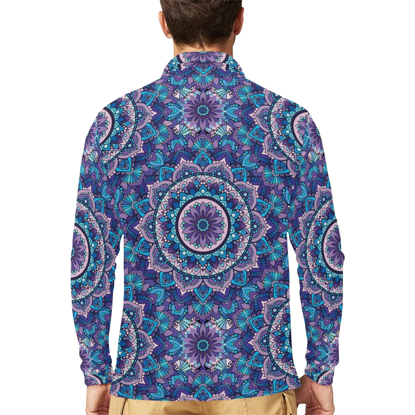 Mandala Pattern Print Design 04 Long Sleeve Polo Shirt For Men's