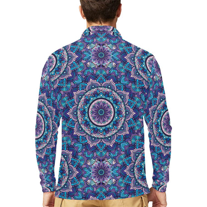 Mandala Pattern Print Design 04 Long Sleeve Polo Shirt For Men's