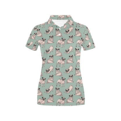 Pug Pattern Print Design A01 Women's Polo Shirt