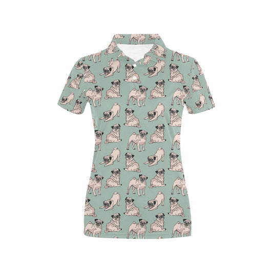 Pug Pattern Print Design A01 Women's Polo Shirt