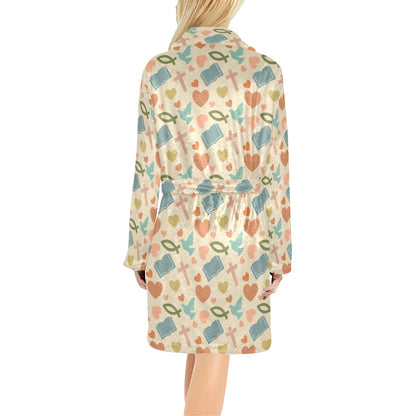 Christian Symbol Pattern Women's Fleece Robe