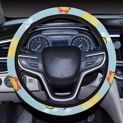 Bee Cute Print Design LKS304 Steering Wheel Cover with Elastic Edge