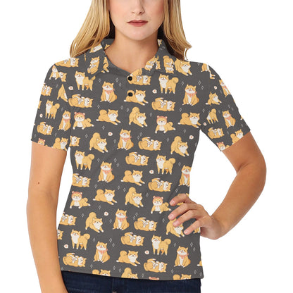 Shiba Inu Print Design LKS309 Women's Polo Shirt