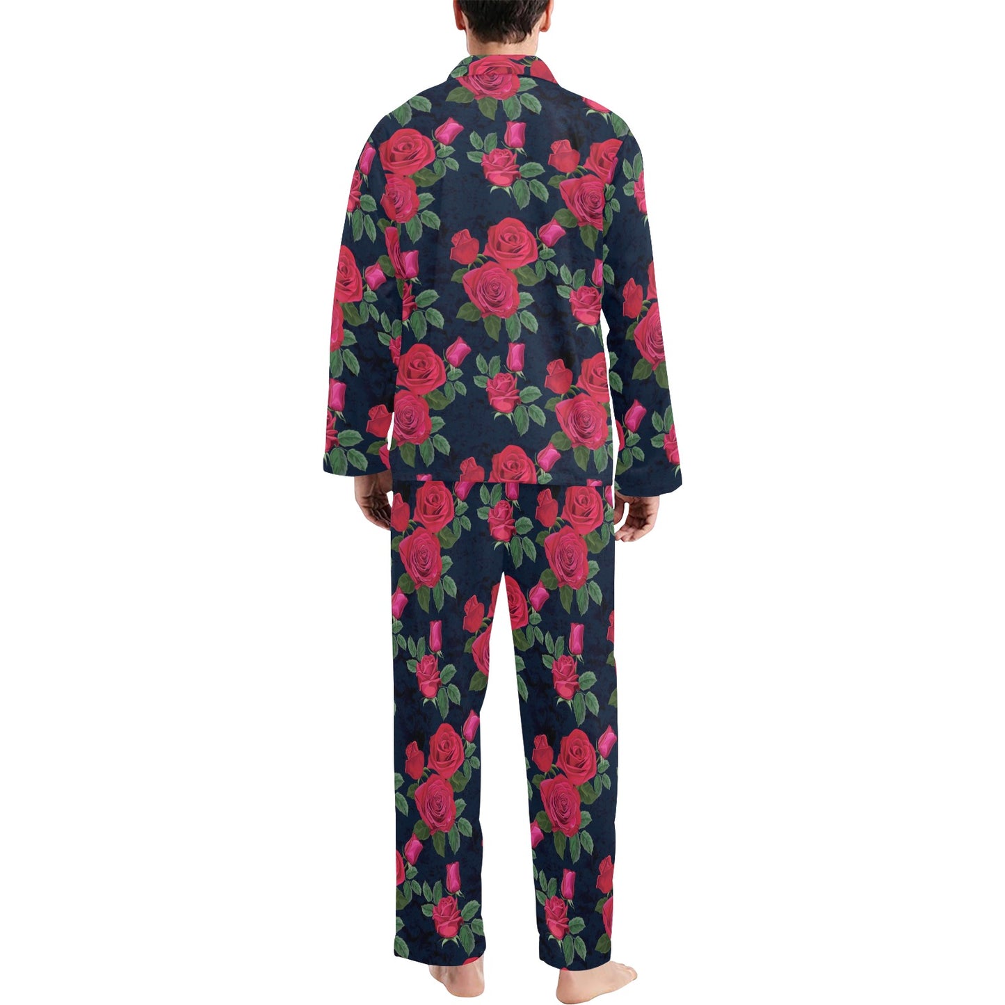 Rose Pattern Print Design A04 Men's Long Pajama Set