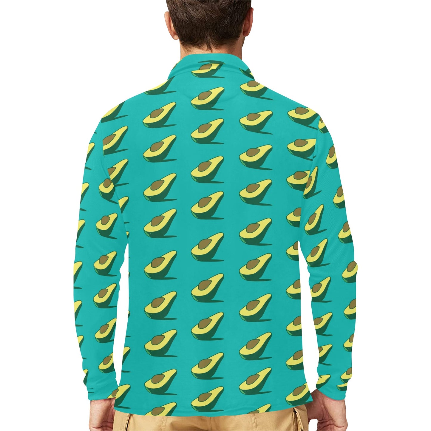 Avocado Pattern Print Design 03 Long Sleeve Polo Shirt For Men's