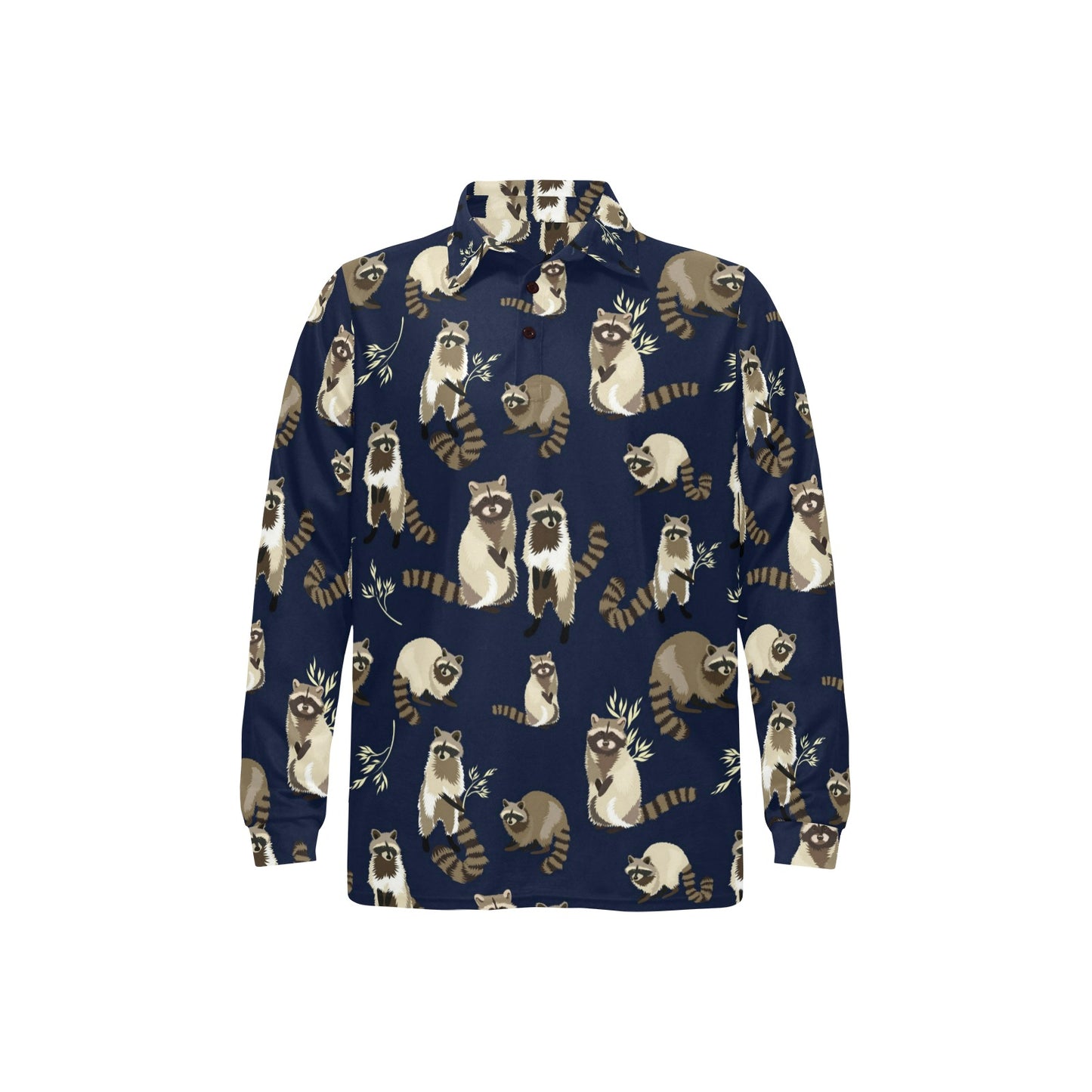 Raccoon Pattern Print Design A06 Long Sleeve Polo Shirt For Men's