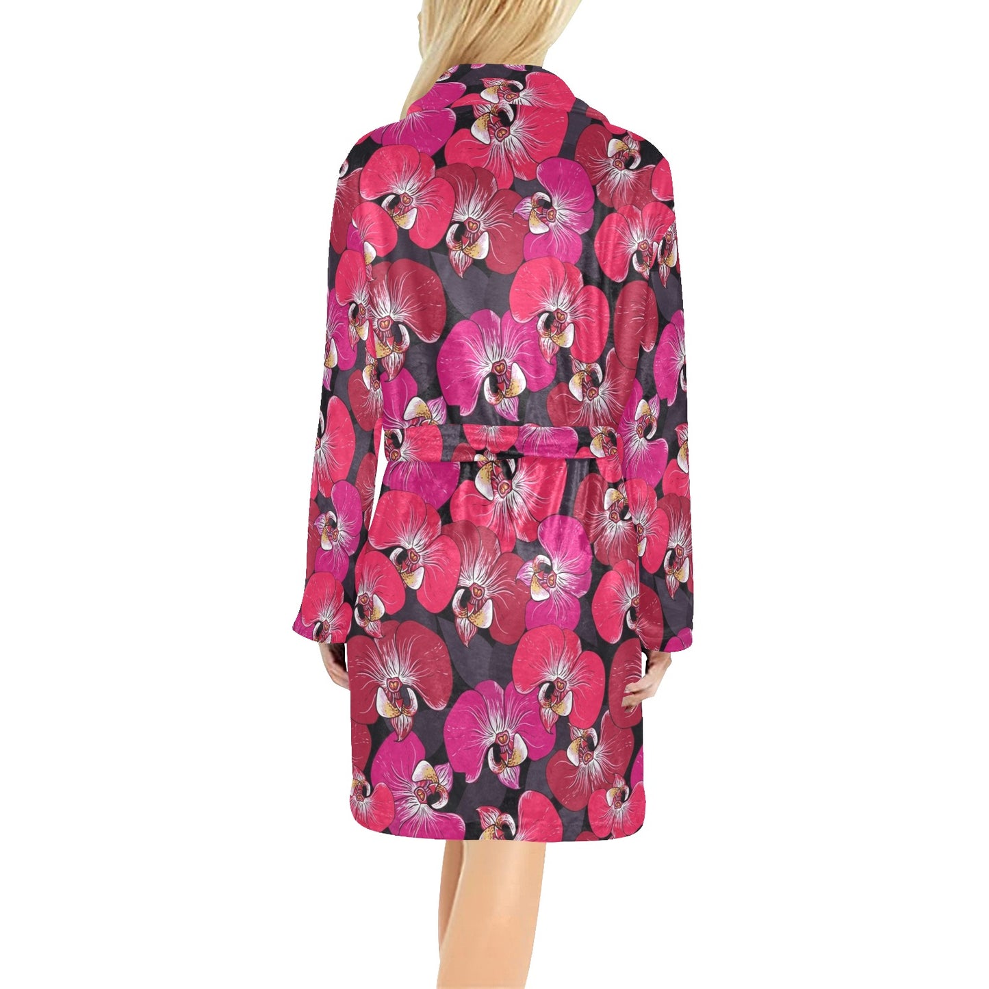 Orchid Red Pattern Print Design OR05 Women's Fleece Robe