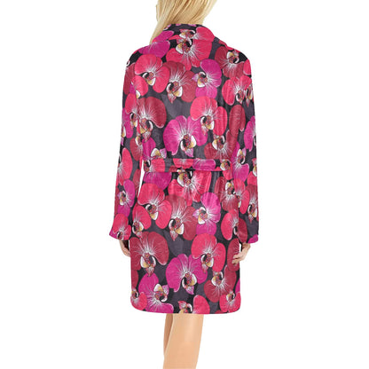 Orchid Red Pattern Print Design OR05 Women's Fleece Robe