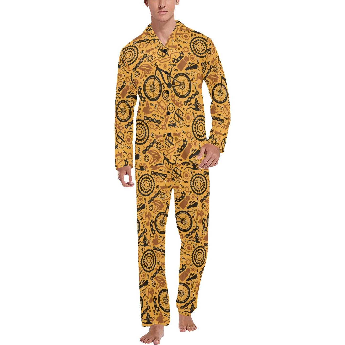 Mountain bike Pattern Print Design 03 Men's Long Pajama Set