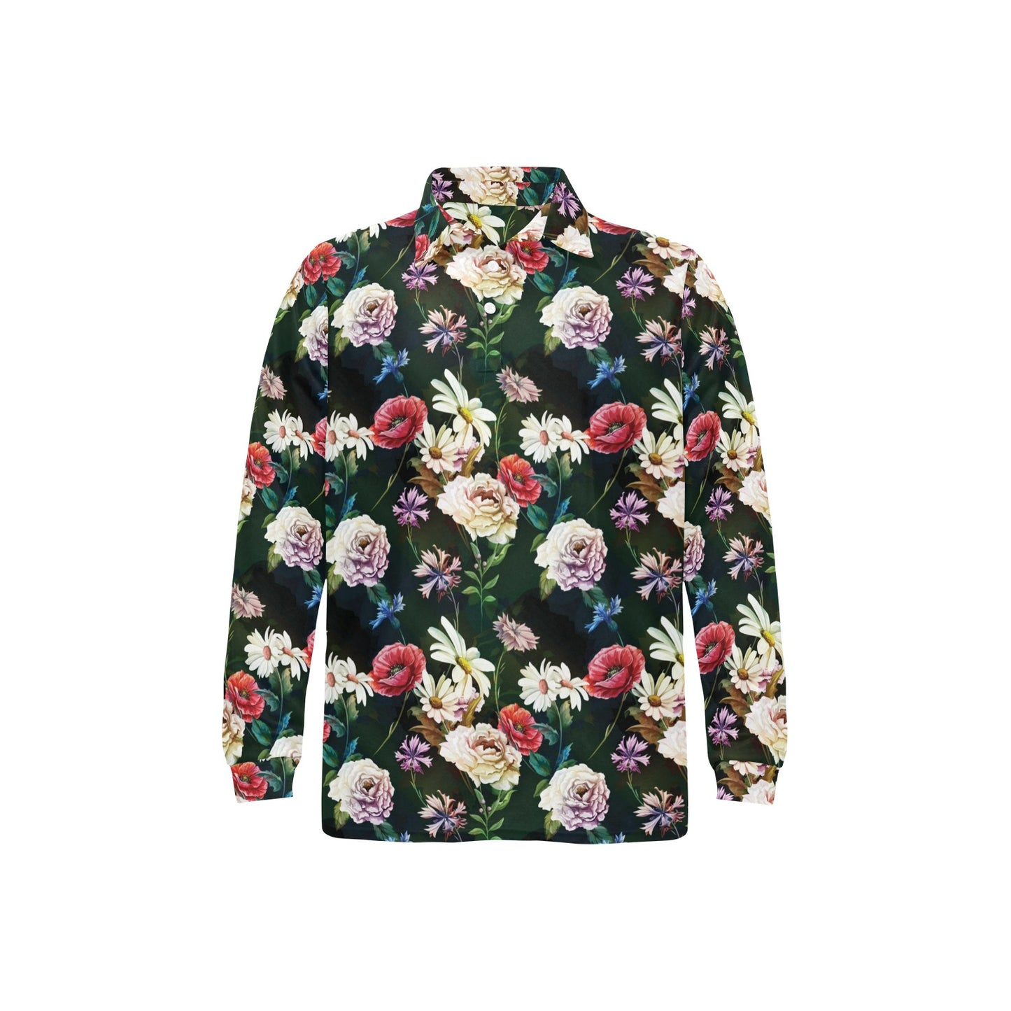 Summer Floral Print Design LKS303 Long Sleeve Polo Shirt For Men's
