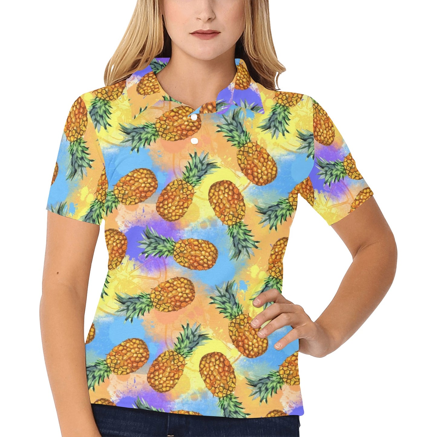 Pineapple Pattern Print Design PP09 Women's Polo Shirt