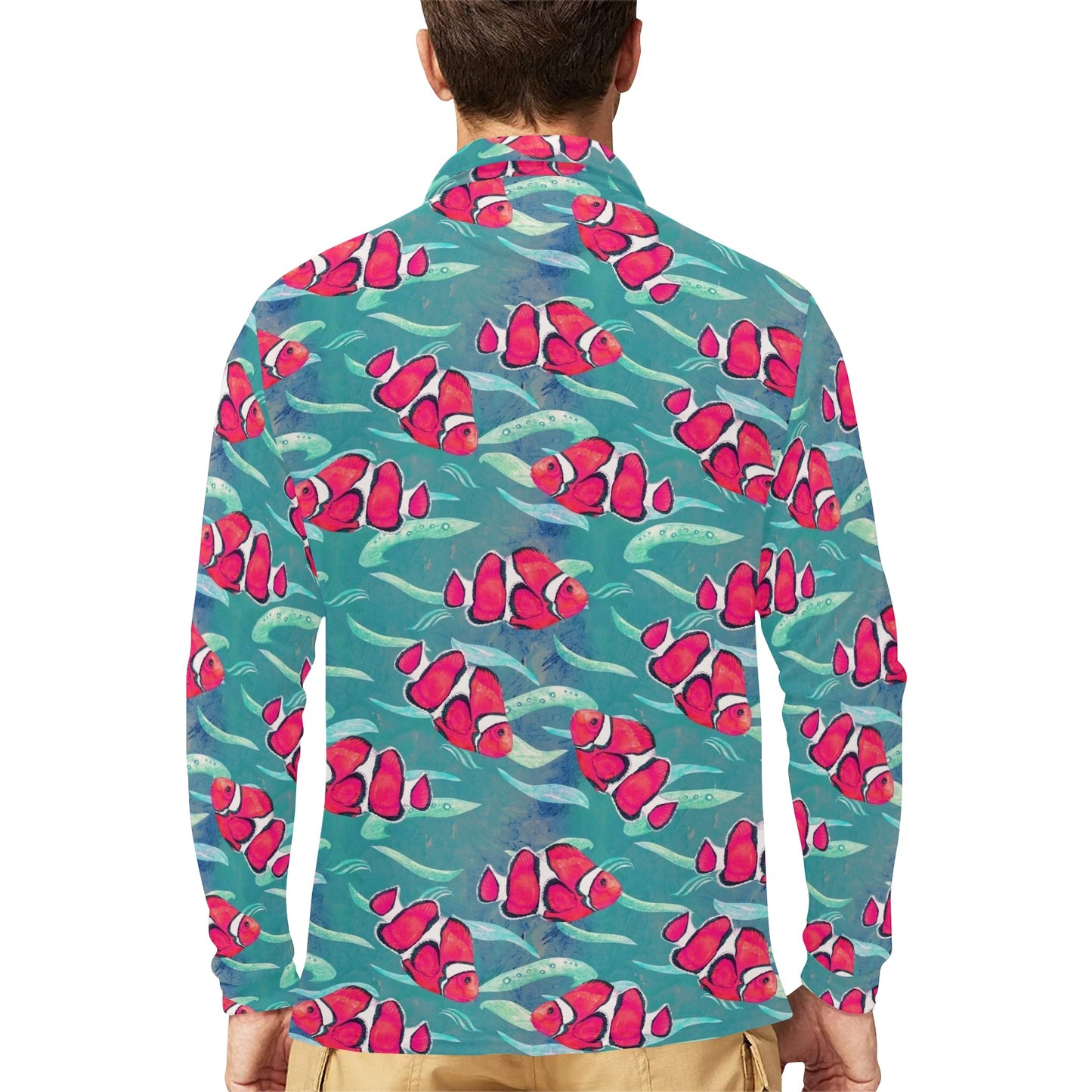 Clownfish Pattern Print Design 02 Long Sleeve Polo Shirt For Men's