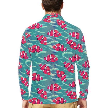 Clownfish Pattern Print Design 02 Long Sleeve Polo Shirt For Men's