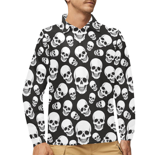 Skull Print Design LKS301 Long Sleeve Polo Shirt For Men's