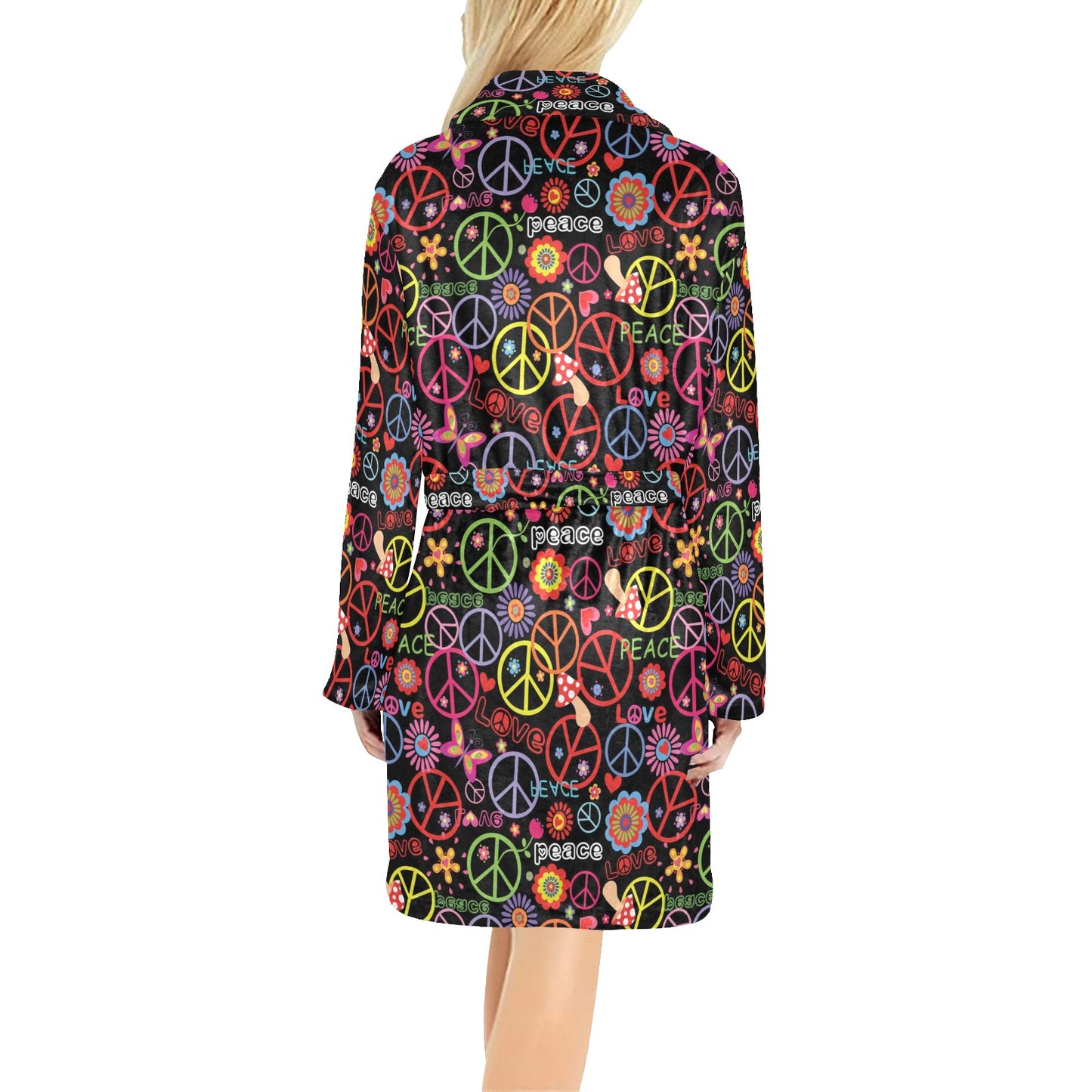Peace Sign Colorful Design Print Women's Fleece Robe