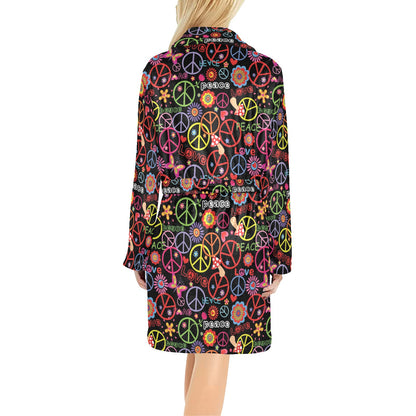 Peace Sign Colorful Design Print Women's Fleece Robe