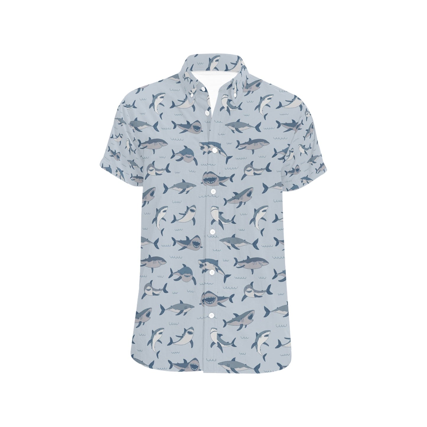 Shark Print Design LKS304 Men Short Sleeve Button Up Shirt