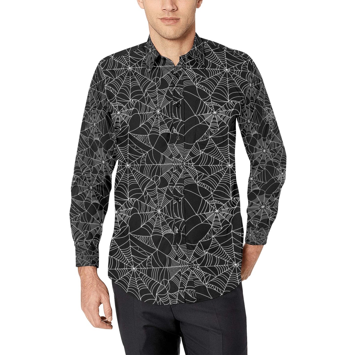 Spider Web Print Design LKS301 Men's Long Sleeve Dress Shirt