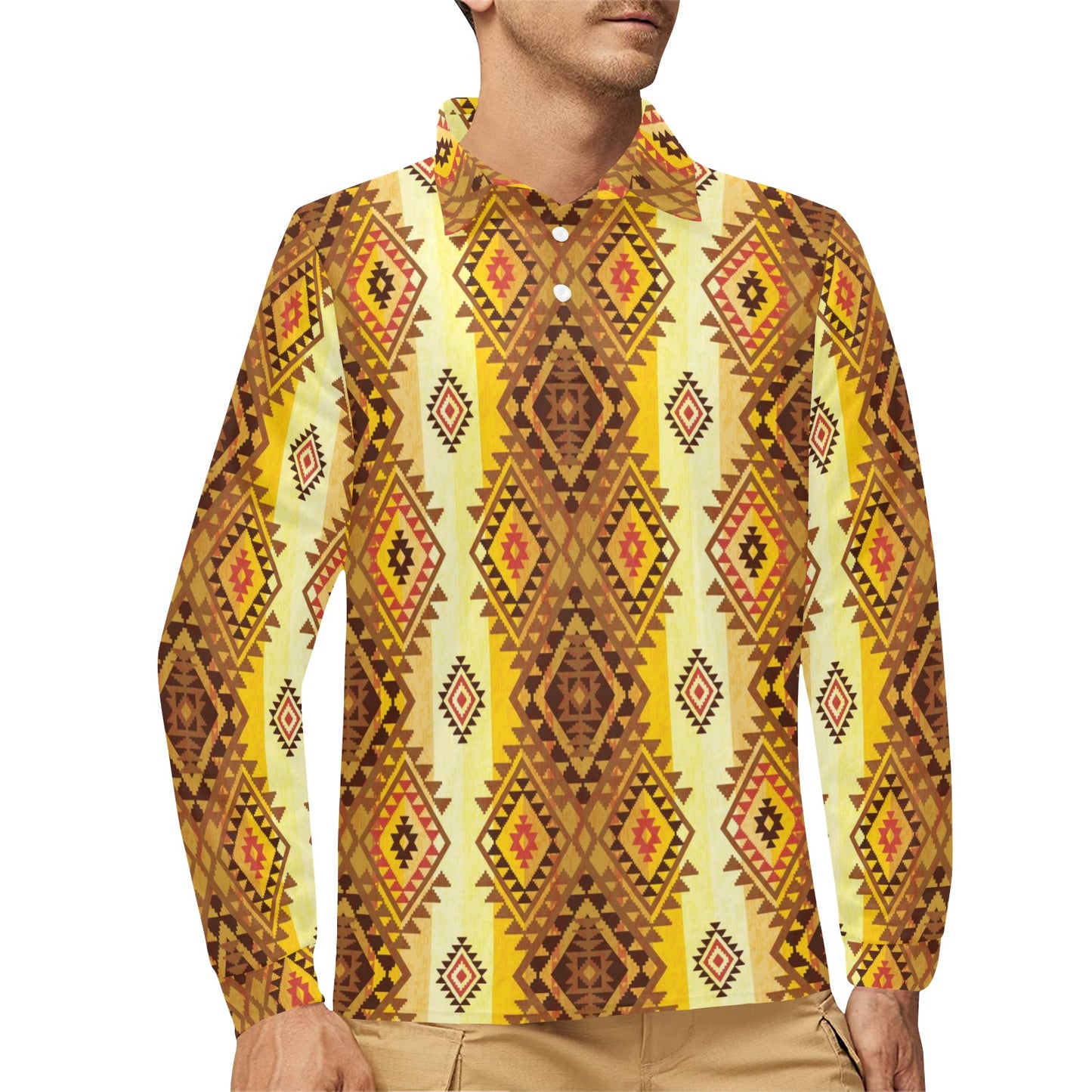 Native Pattern Print Design A09 Long Sleeve Polo Shirt For Men's