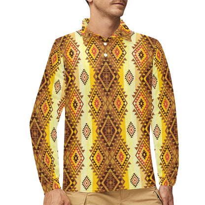 Native Pattern Print Design A09 Long Sleeve Polo Shirt For Men's