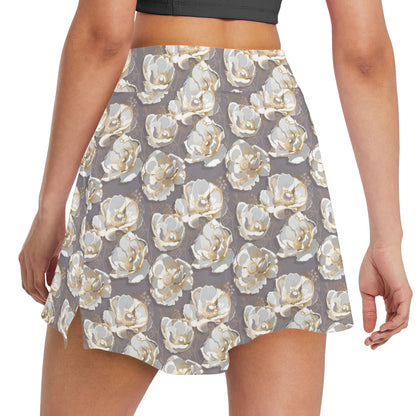 Elegant Grey Flower Print 17" Golf & Pickleball Skort with Pockets