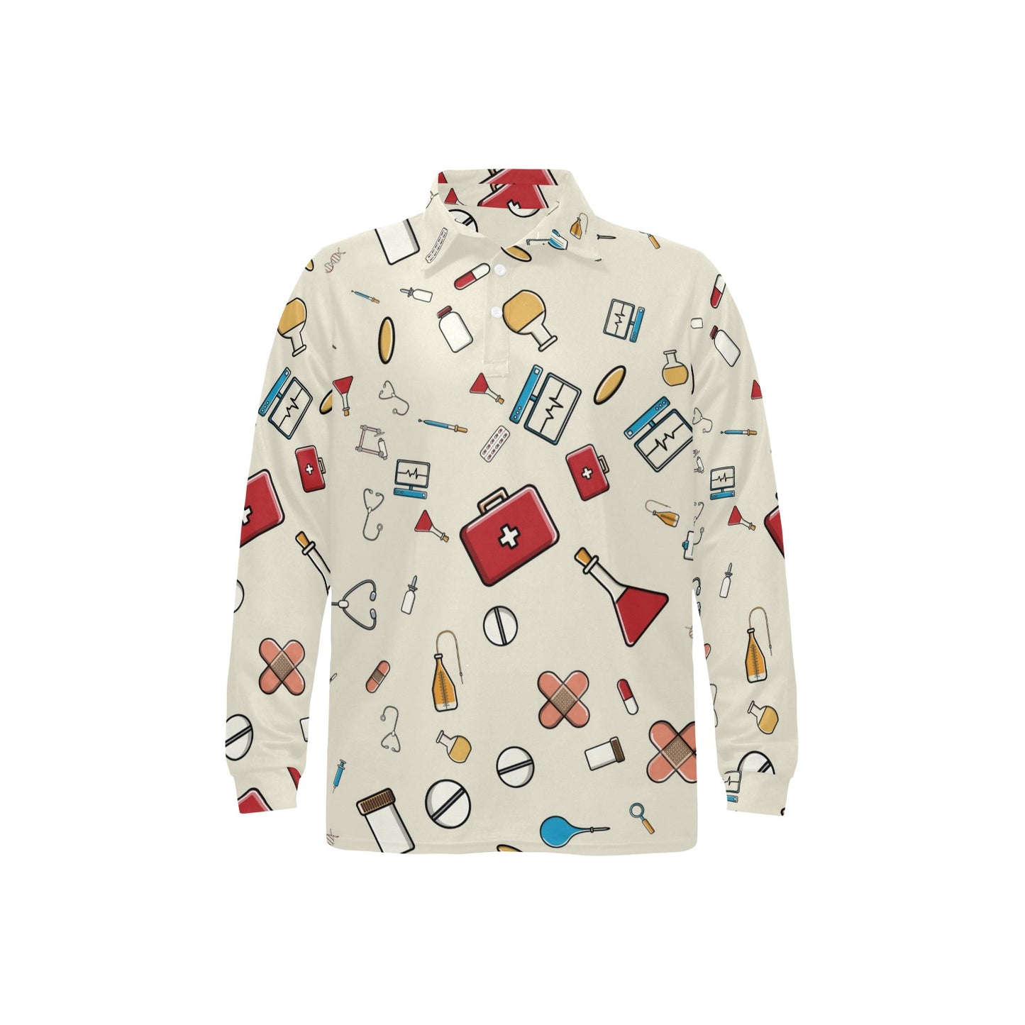 Nurse Pattern Print Design A04 Long Sleeve Polo Shirt For Men's