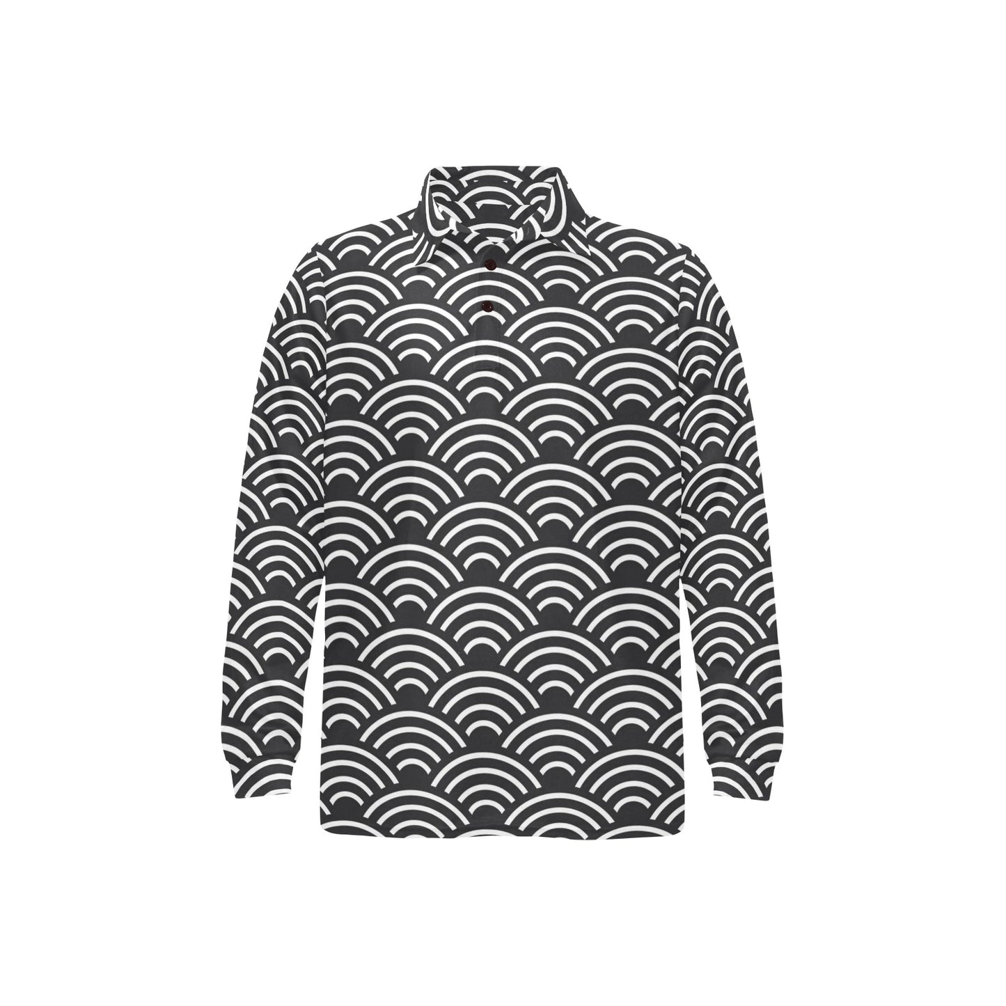 Scales Black White Pattern Print Design 03 Long Sleeve Polo Shirt For Men's