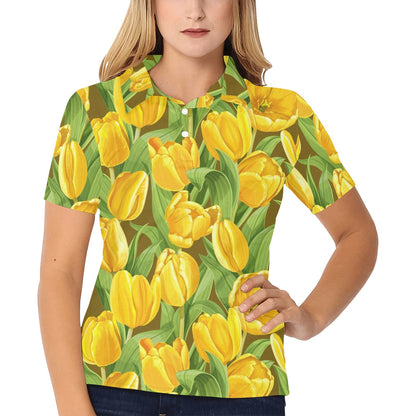 Tulip Yellow Pattern Print Design TP010 Women's Polo Shirt