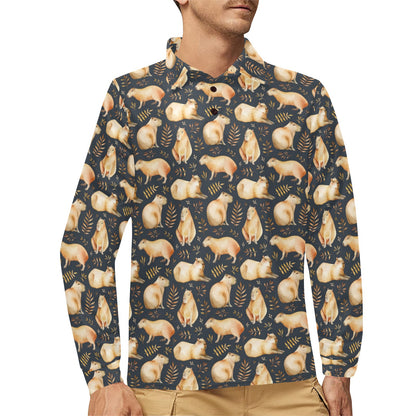 Capybara Pattern Print Design 02 Long Sleeve Polo Shirt For Men's