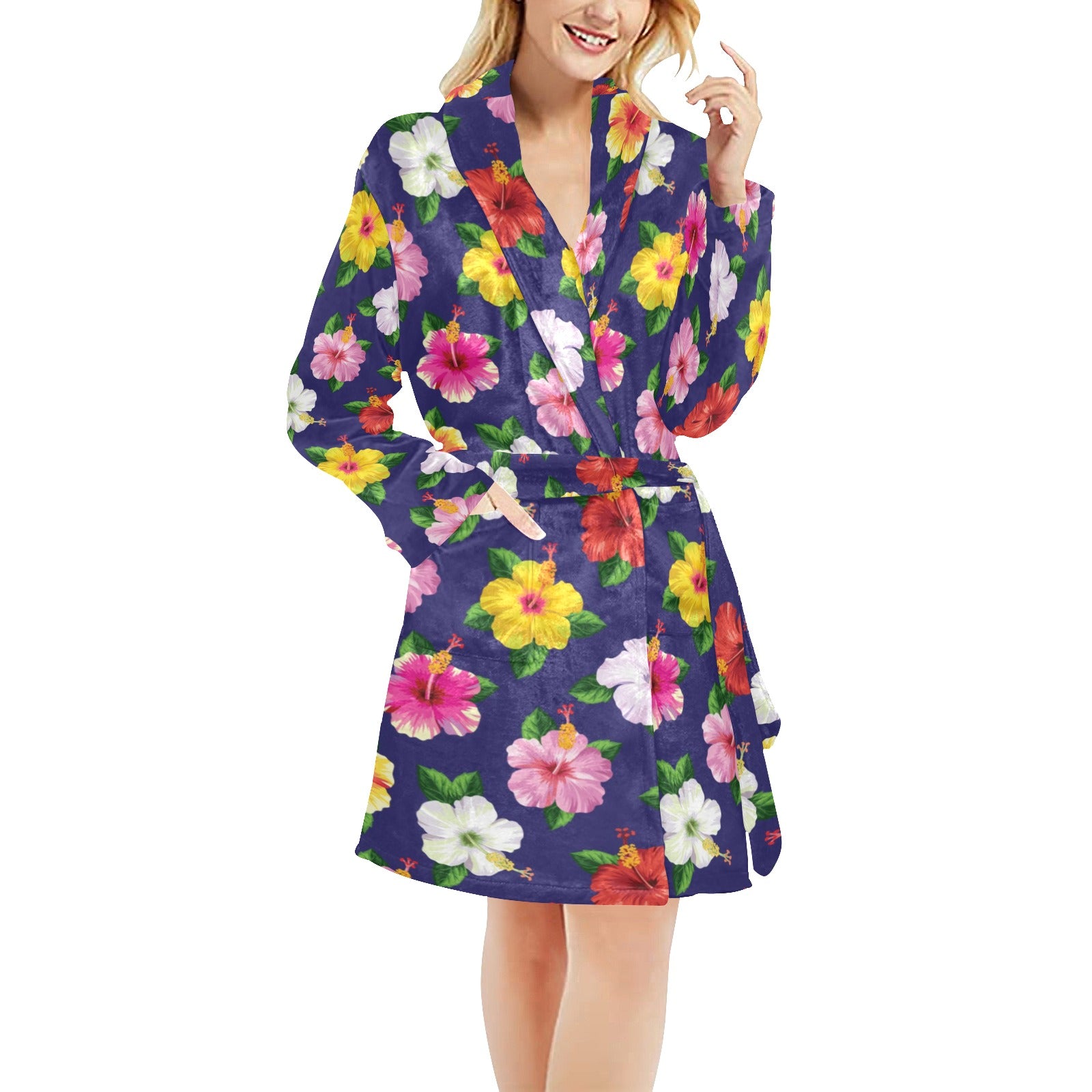 Hibiscus Colorful Print Design LKS301 Women's Fleece Robe