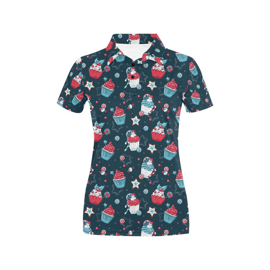 Cupcake Pattern Print Design 03 Women's Polo Shirt